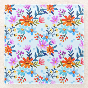 Dessous-de-verre En Verre Belles Fleurs Et Motif Feuille