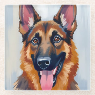 Dessous-de-verre En Verre Berger Allemand   Chien Aquarelle Animal de Compag