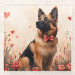 Dessous-de-verre En Verre Berger Belge avec des Roses - Saint-Valentin