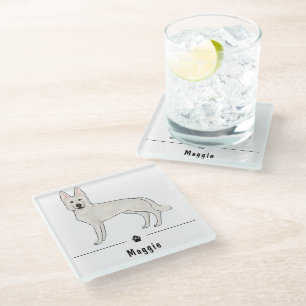 Dessous-de-verre En Verre Berger Suisse Blanc GSD Blanc Et Paw Nom Personnal
