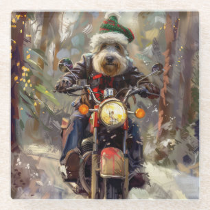 Dessous-de-verre En Verre Bernedoodle Chien à Moto Noël