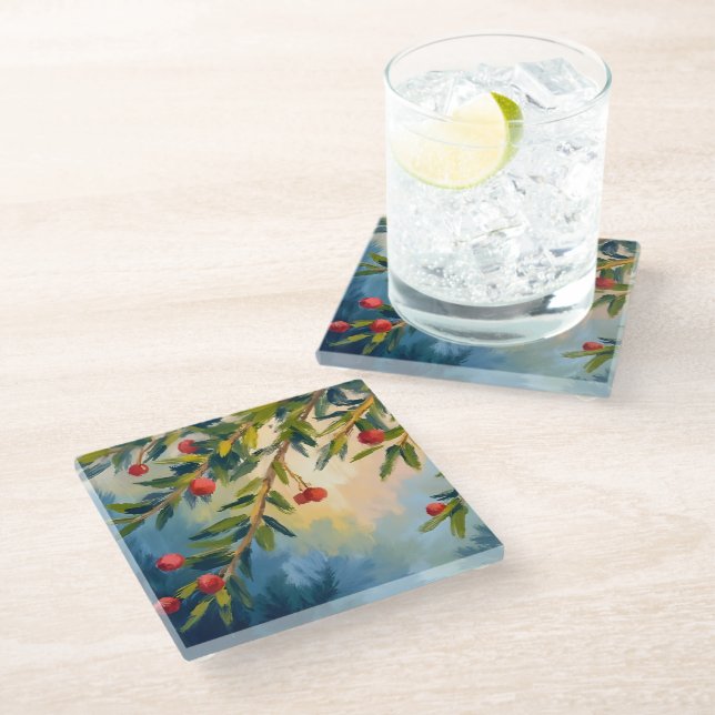 Dessous-de-verre En Verre Berries & Greenery | Merry Christmas (Incliné)