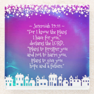 Dessous-de-verre En Verre Bible Verse Jérémie 29:11 Étoiles et maisons