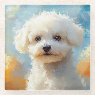 DESSOUS-DE-VERRE EN VERRE BICHON FRISE CHIEN BLANC ADORABLE