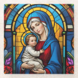 Dessous-de-verre En Verre Bienheureuse Mère Marie et Bébé Jésus - Vierge Mar<br><div class="desc">"Bannière de la Dame de Grâce",  "mariée de la vierge chrétienne",  "décoration religieuse de christianisme catholique",  "décoration familiale de jésus christ",  "ornement religieux de la foi de pâques",  "jardin maternel béni",  "belle dame sainte",  "dame sacrée d'or bleu"</div>