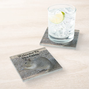 Dessous-de-verre En Verre Bienvenue à l'écureuil Cabine Photo Animal
