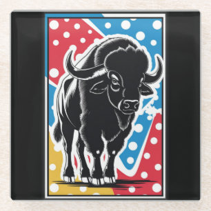 Dessous-de-verre En Verre Bison - Buffalo Pop Art Vintage Retro