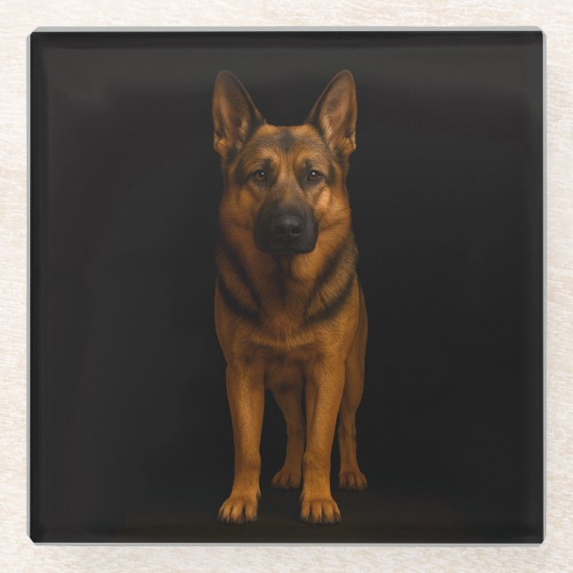 Dessous-de-verre En Verre Black 4 Luxe Glass coaster, German Shepherd Dog (Devant)