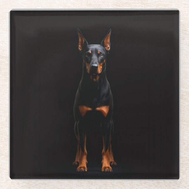 Dessous-de-verre En Verre Black 4 Luxe Glass coaster, Guardian Doberman Dog (Devant)