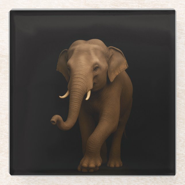 Dessous-de-verre En Verre Black 4 Luxe Glass coaster, Indian Elephant (Devant)