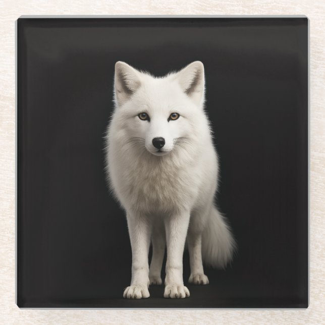 Dessous-de-verre En Verre Black 4 Luxe Glass coaster, Ivory Arctic Fox (Devant)