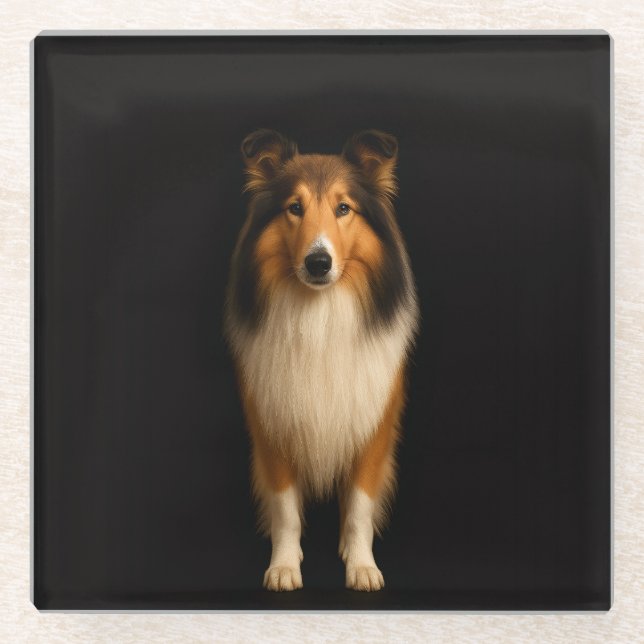 Dessous-de-verre En Verre Black 4 Luxe Glass coaster, Loyal Collie Dog (Devant)