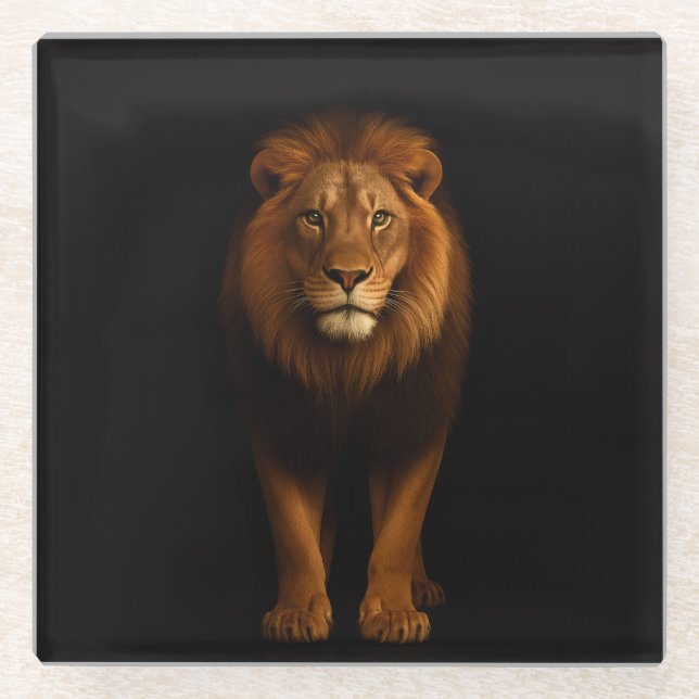 Dessous-de-verre En Verre Black 4 Luxe Glass coaster, Majestic Lion (Devant)