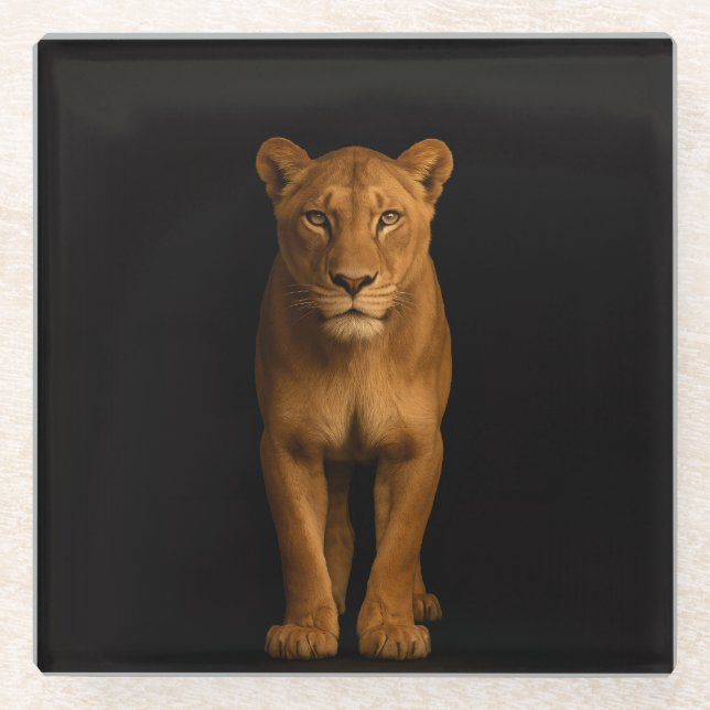 Dessous-de-verre En Verre Black 4 Luxe Glass coaster, Noble Lioness (Devant)