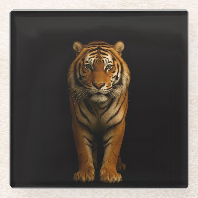 Dessous-de-verre En Verre Black 4 Luxe Glass coaster, Noble Tiger (Devant)