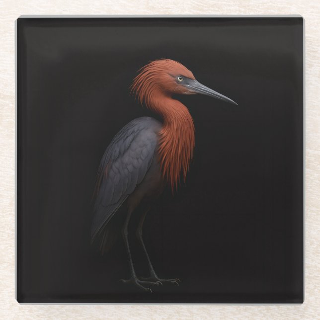 Dessous-de-verre En Verre Black 4 Luxe Glass coaster, Reddish Egret (Devant)
