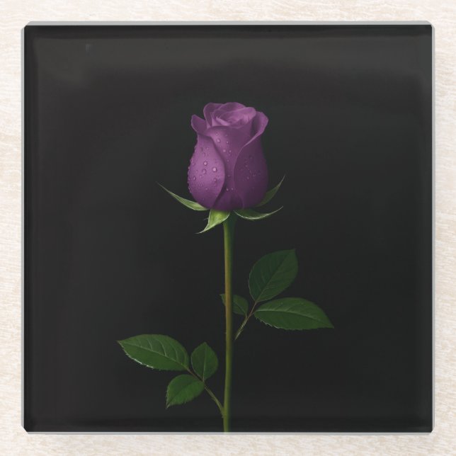 Dessous-de-verre En Verre Black 4 Luxe Glass coaster, Royal Violet Rose (Devant)