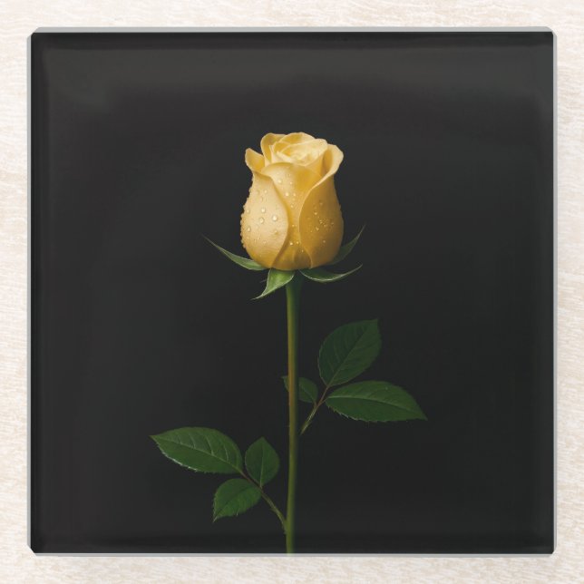 Dessous-de-verre En Verre Black 4 Luxe Glass coaster, Sunlit Yellow Rose (Devant)