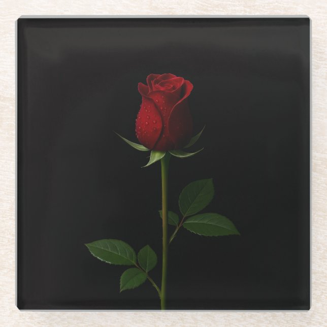 Dessous-de-verre En Verre Black 4 Luxe Glass coaster, Velvet Red Rose (Devant)
