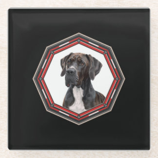 Dessous-de-verre En Verre Black And White Great Dane In A Red Frame