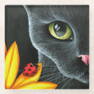 Dessous-de-verre En Verre Black Cat 510 coccinelle jaune