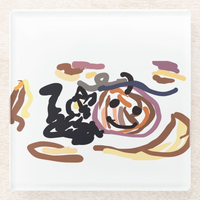 Dessous-de-verre En Verre Black Cat and Jack  O Lantern Smile latte   (Devant)