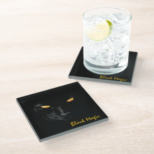Dessous-de-verre En Verre Black Cat drôle chic personnalisable