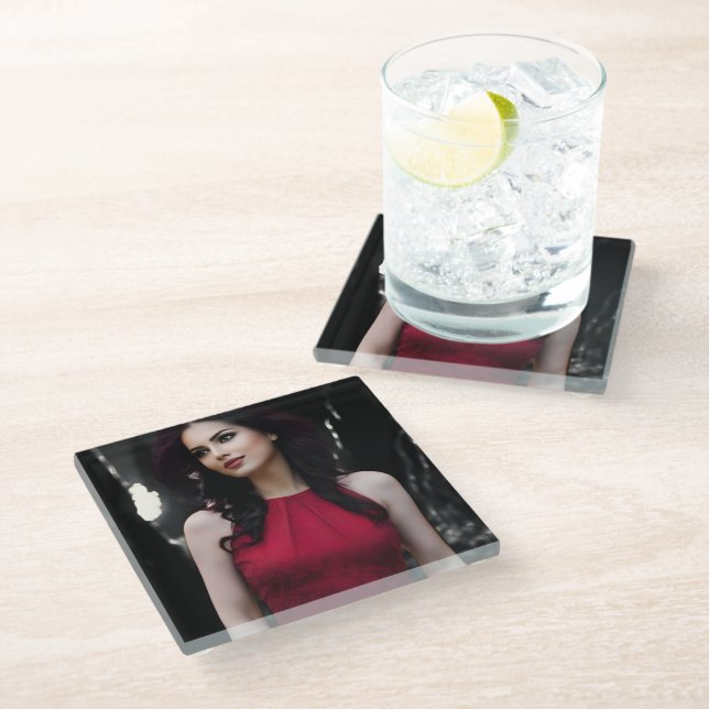 Dessous-de-verre En Verre BlackWhiteRed glass coaster (Incliné)