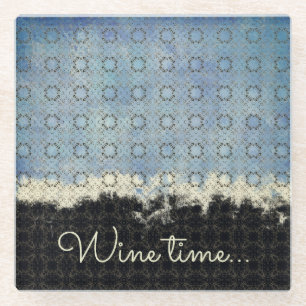 Dessous-de-verre En Verre Bleu Abstrait, Gris, Bronze Motif Vintage