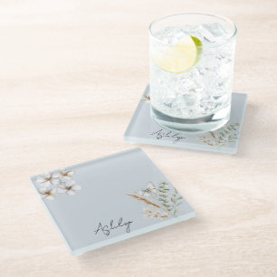 Dessous-de-verre En Verre Bleu Bleu Bleu Papillon Floral