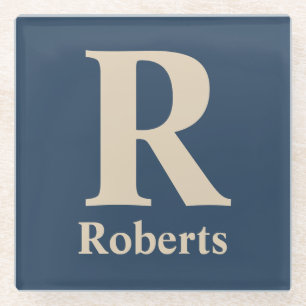 Dessous-de-verre En Verre Bleu Classique Et Vanille Initial/Premier/Nom De F