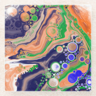 Dessous-de-verre En Verre Bleu, corail et vert pour la peinture Fluid Art