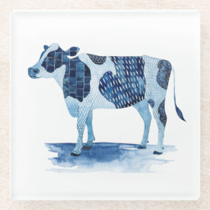 Dessous-de-verre En Verre Bleu de cobalt Animaux de ferme - Vache