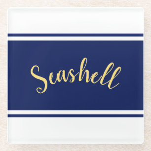 Dessous-de-verre En Verre Bleu de marine Classé Blancs "Coquillage" Script