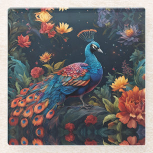 Dessous-de-verre En Verre Bleu élégant et gamme Peacock Star Jardin plein