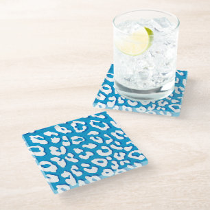 Dessous-de-verre En Verre Bleu Empreinte de léopard blanc