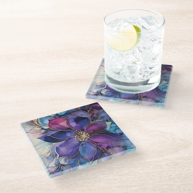 Dessous-de-verre En Verre Bleu et Violet Tachés (Incliné)