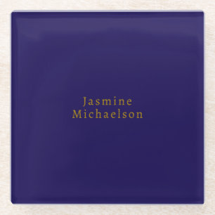 Dessous-de-verre En Verre Bleu foncé et or, minimaliste mignon, nom personne