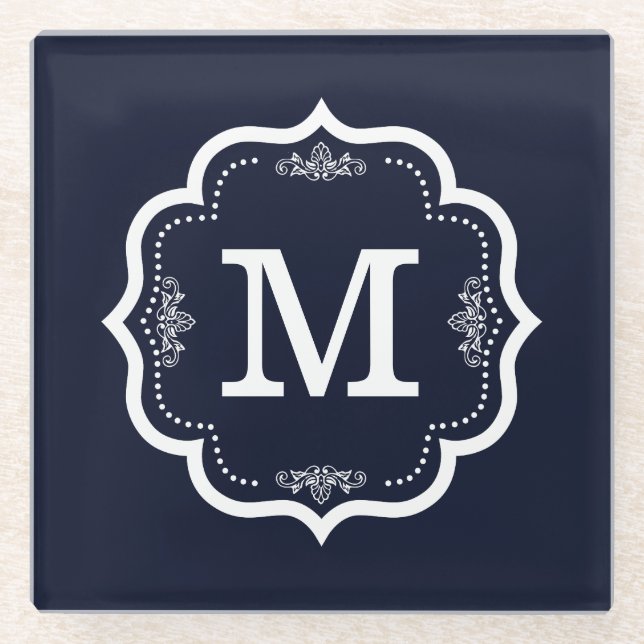 Dessous-de-verre En Verre Bleu Marine Monogramme (Devant)