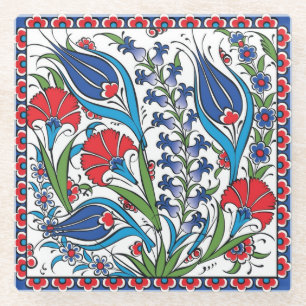 Dessous-de-verre En Verre Bleu Rouge traditionnel Floral Turc Ottoman Iznik