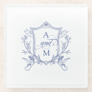 Dessous-de-verre En Verre Bleu Royal Vintage Crest Mariage Remerciements