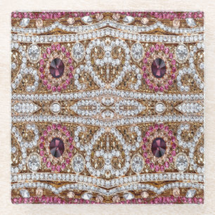 Dessous-de-verre En Verre bleu turquoise or bordeaux rose bohème