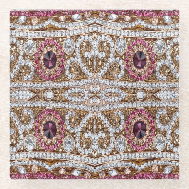 Dessous-de-verre En Verre bleu turquoise or bordeaux rose bohème (Devant)