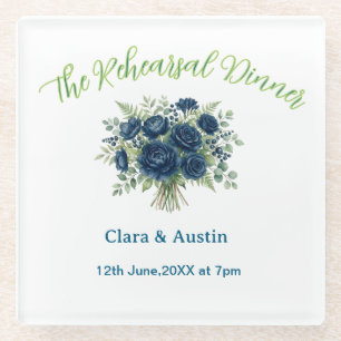 Dessous-de-verre En Verre bleu vert floral le dîner de répétition modifiable