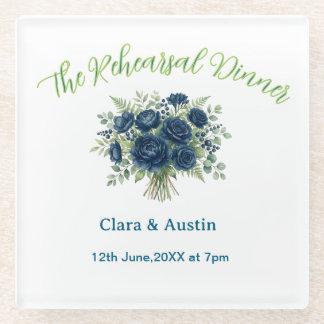 Dessous-de-verre En Verre bleu vert floral le dîner de répétition modifiable