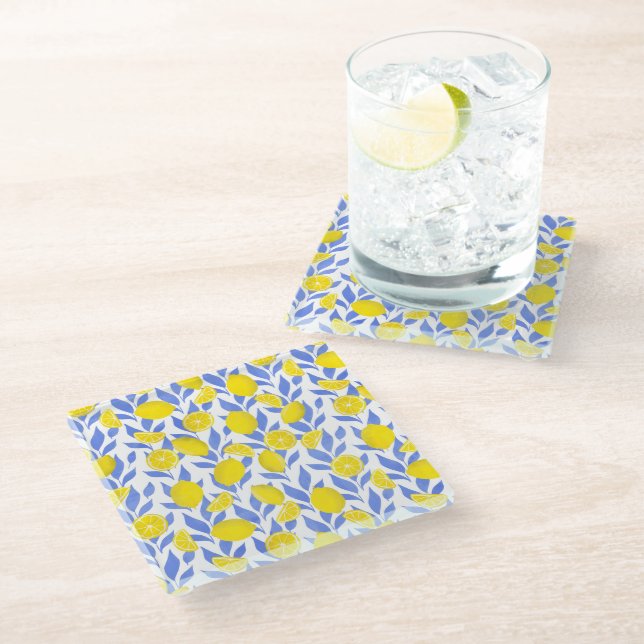 Dessous-de-verre En Verre Bleus Citrons Méditerranée (Incliné)
