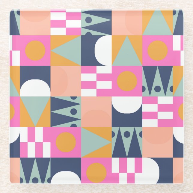 Dessous-de-verre En Verre Bloc de couleur africain, motif géométrique. (Devant)