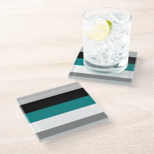Dessous-de-verre En Verre Blocs de couleur modernes Gris Turquoise Blanc Noi