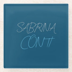 Dessous-de-verre En Verre Blue Ajouter Nom Moderne Minimaliste Plain