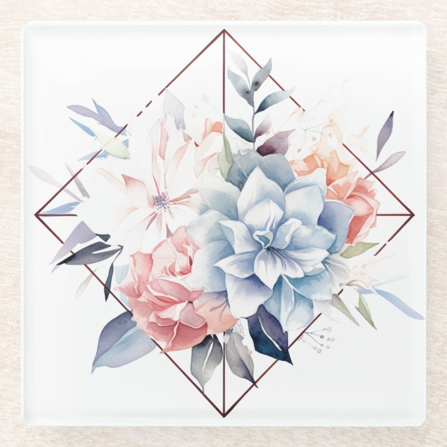Dessous-de-verre En Verre Blue Flowers: "My Kitchen" Coaster (Devant)